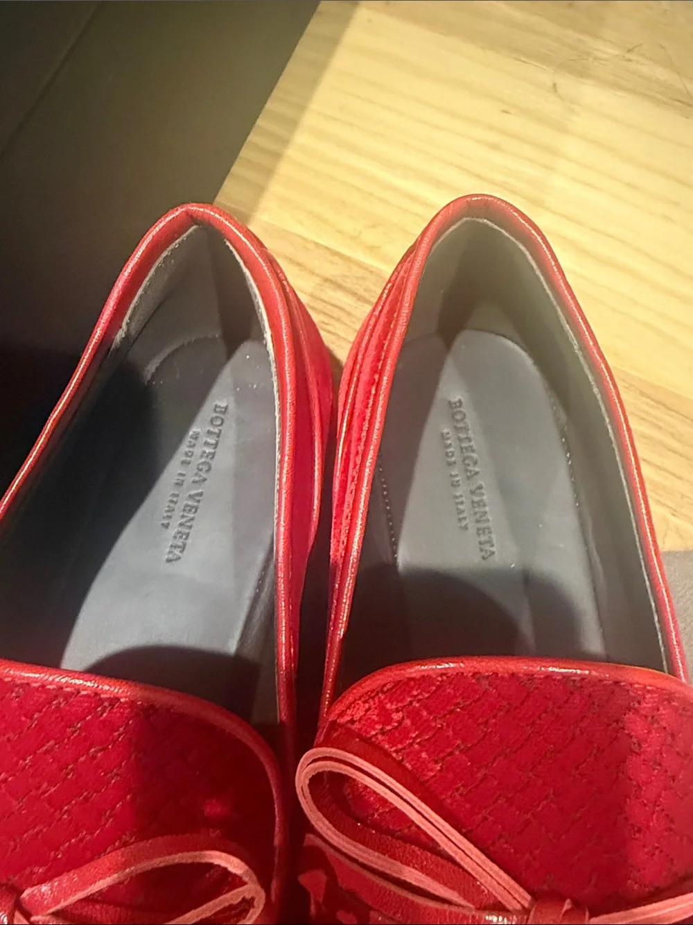 Bottega Veneta Red Velvet Bow Loafers